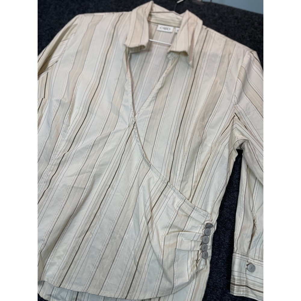 Cato Wrap Top Womens L Tan Striped Side Button Western Prairie Career Academia